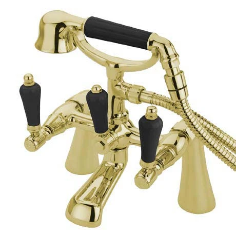 Tre Mercati Victoria Nero Pillar Bath Shower Mixer with Kit - Antique Gold 3 Tre Mercati Victoria Nero Pillar Bath Shower Mixer with Kit - Antique Gold