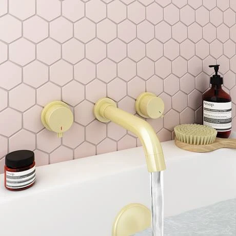 Arezzo Round Brushed Brass Wall Mounted (3TH) Bath Filler Tap 4 Arezzo Round Brushed Brass Wall Mounted (3TH) Bath Filler Tap - Image 3