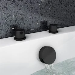 Arezzo Matt Black Deck Bath Side Valves with Freeflow Bath Filler