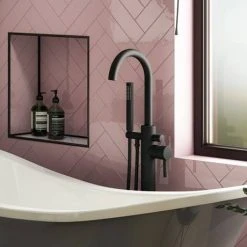 Arezzo Matt Black Freestanding Bath Tap with Shower Mixer 8 Arezzo Matt Black Freestanding Bath Tap with Shower Mixer -LuxTaps Store AZFSBLK d2 460
