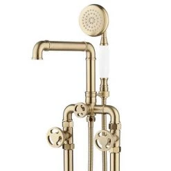 Arezzo Brushed Brass Industrial Style Freestanding Bath Shower Mixer Tap -LuxTaps Store AZISBB05 n d5 460