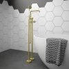Arezzo Brushed Brass Industrial Style Freestanding Bath Shower Mixer Tap 1 Arezzo Brushed Brass Industrial Style Freestanding Bath Shower Mixer Tap -LuxTaps Store AZISBB05 prod