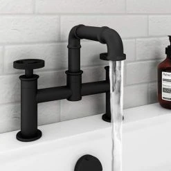 Arezzo Matt Black Industrial Style Bath Filler