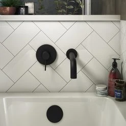 Arezzo Matt Black Round Concealed Manual Valve + Bath Spout