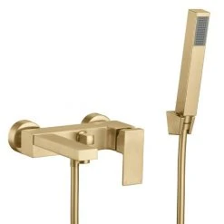 Arezzo Square Brushed Brass Wall Mounted Bath Shower Mixer Tap incl. Shower Kit