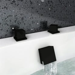 Arezzo Square Matt Black Deck Bath Side Valves with Freeflow Bath Filler