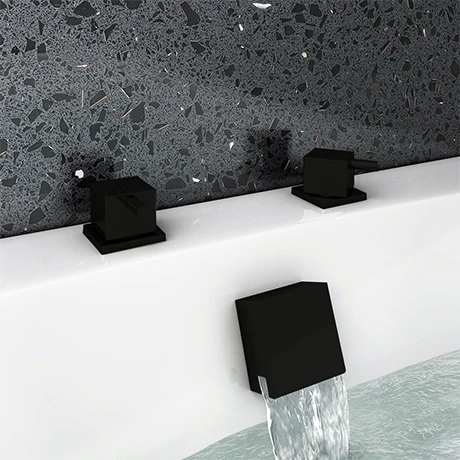 Arezzo Square Matt Black Deck Bath Side Valves with Freeflow Bath Filler 3 Arezzo Square Matt Black Deck Bath Side Valves with Freeflow Bath Filler