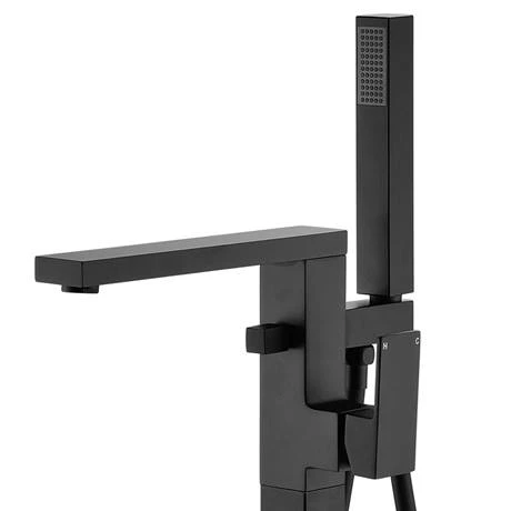 Arezzo Square Matt Black Floor Mounted Free-standing Bath Shower Mixer 4 Arezzo Square Matt Black Floor Mounted Free-standing Bath Shower Mixer - Image 2