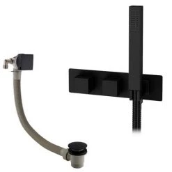 Arezzo Matt Black Square Concealed Thermostatic Shower Valve w. Handset + Freeflow Bath Filler 11 Arezzo Matt Black Square Concealed Thermostatic Shower Valve w. Handset + Freeflow Bath Filler -LuxTaps Store AZSVHMBFSQ d4 460
