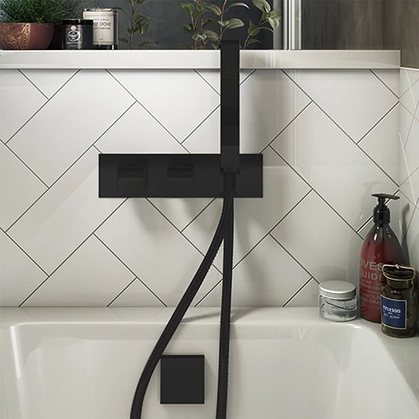 Arezzo Matt Black Square Concealed Thermostatic Shower Valve w. Handset + Freeflow Bath Filler 3 Arezzo Matt Black Square Concealed Thermostatic Shower Valve w. Handset + Freeflow Bath Filler