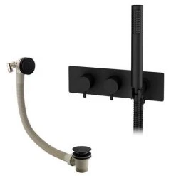 Arezzo Matt Black Round Concealed Thermostatic Shower Valve w. Handset + Freeflow Bath Filler 11 Arezzo Matt Black Round Concealed Thermostatic Shower Valve w. Handset + Freeflow Bath Filler -LuxTaps Store AZSVHMBF d4 460