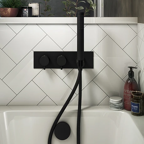 Arezzo Matt Black Round Concealed Thermostatic Shower Valve w. Handset + Freeflow Bath Filler 3 Arezzo Matt Black Round Concealed Thermostatic Shower Valve w. Handset + Freeflow Bath Filler