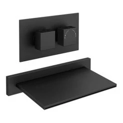 Arezzo Matt Black Wall Mounted Slimline Waterfall Bath Filler + Concealed Thermostatic Valve 13 Arezzo Matt Black Wall Mounted Slimline Waterfall Bath Filler + Concealed Thermostatic Valve -LuxTaps Store AZWF05 d7 460