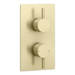 Arezzo Brushed Brass Wall Mounted Slimline Waterfall Bath Filler + Concealed Thermostatic Valve 12 Arezzo Brushed Brass Wall Mounted Slimline Waterfall Bath Filler + Concealed Thermostatic Valve -LuxTaps Store AZWF05BB n d1 460