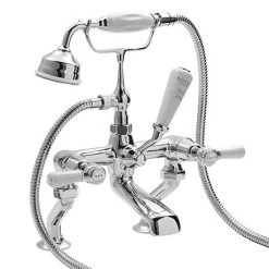 Bayswater White Lever Domed Collar Deck Mounted Bath Shower Mixer
