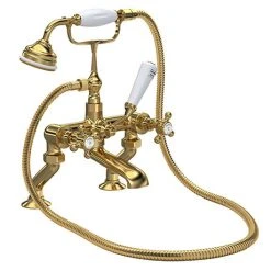 Hudson Reed Brushed Brass Topaz Crosshead Deck Mounted Bath Shower Mixer inc. Shower Kit - BC804HX