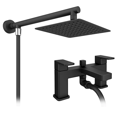 Toreno Modern Black Chrome Bath Shower Mixer Tap incl. Overhead Rainfall Shower Head 3 Toreno Modern Black Chrome Bath Shower Mixer Tap incl. Overhead Rainfall Shower Head