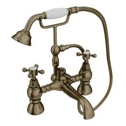 Chatsworth 1928 Antique Brass Crosshead Bath Shower Mixer Tap with Shower Kit 11 Chatsworth 1928 Antique Brass Crosshead Bath Shower Mixer Tap with Shower Kit -LuxTaps Store CHBSMBRA d4 460