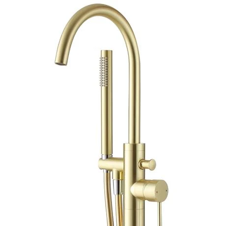 Arezzo Brushed Brass Freestanding Bath Tap with Shower Mixer 4 Arezzo Brushed Brass Freestanding Bath Tap with Shower Mixer - Image 2