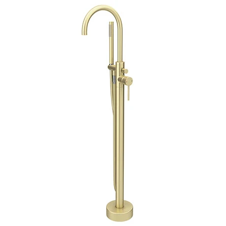 Arezzo Brushed Brass Freestanding Bath Tap with Shower Mixer 3 Arezzo Brushed Brass Freestanding Bath Tap with Shower Mixer