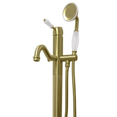 Lancaster Traditional Brushed Brass Single Lever Freestanding Bath Shower Mixer 4 Lancaster Traditional Brushed Brass Single Lever Freestanding Bath Shower Mixer - Image 2