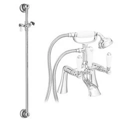Lancaster Traditional Bath Shower Mixer with Slider Rail Kit - Chrome
