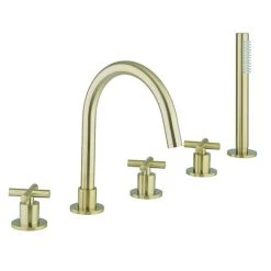 Crosswater MPRO Crosshead Brushed Brass 5 Hole Set Bath Shower Mixer - PRC450DF