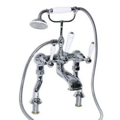 Imperial Radcliffe Chrome Deck Mounted Bath Shower Mixer with White Levers
