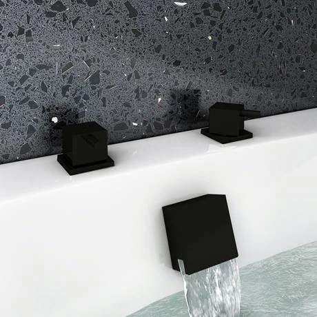 Arezzo Square Matt Black 3/4" Deck Bath Side Valves (Pair) 4 Arezzo Square Matt Black 3/4" Deck Bath Side Valves (Pair) - Image 2
