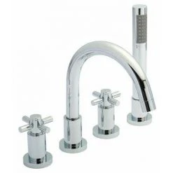 Hudson Reed - Tec Crosshead 4 Tap Hole Bath Mixer with swivel spout, shower kit & hose retainer
